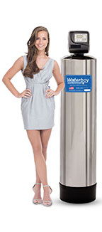 A pretty woman stands next to a Waterboy 3000 SXT