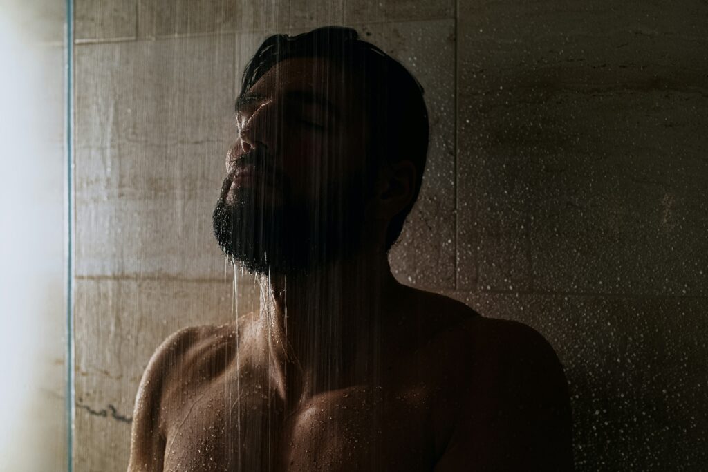 Man Taking a Hot Shower