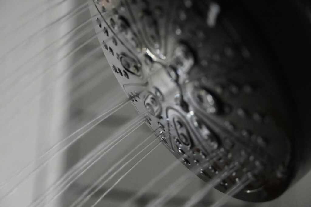 A Close-up of a Showerhead Turned On